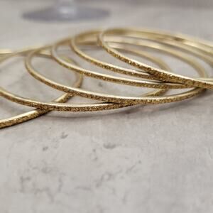 Dark Gold with Gold Glitter Thin Metal Bangles Metallics Stack of 6